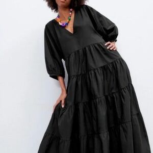 Zara Black Tiered Long Sleeve Dress